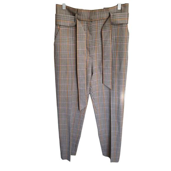 Veronica Beard Clerence Pant Tweed Waist Tie Paperbag Plaid Brown Trouser Size 8 - Picture 4 of 15
